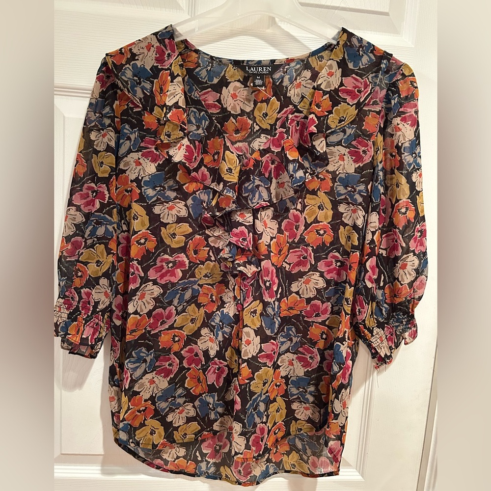 Ralph Lauren Floral Blouse - Multicolor Pansy Design